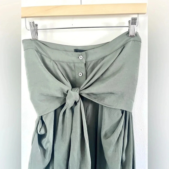 Alexander Wang Shirt Front Tie Waist Full Button Army Green Silky Skirt Size 2 - Picture 5 of 16